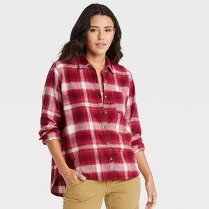 Target Universal Thread Red Women Longsleeve Relaxed Fit Flannel Shirt Size S